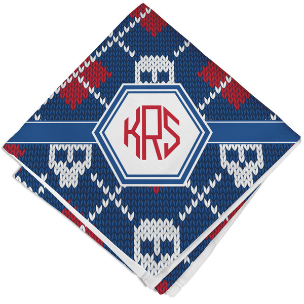 Custom Knitted Argyle & Skulls Cloth Cocktail Napkin - Single w/ Monogram