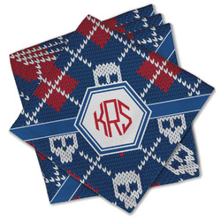 Knitted Argyle & Skulls Cloth Cocktail Napkins - Set of 4 w/ Monogram