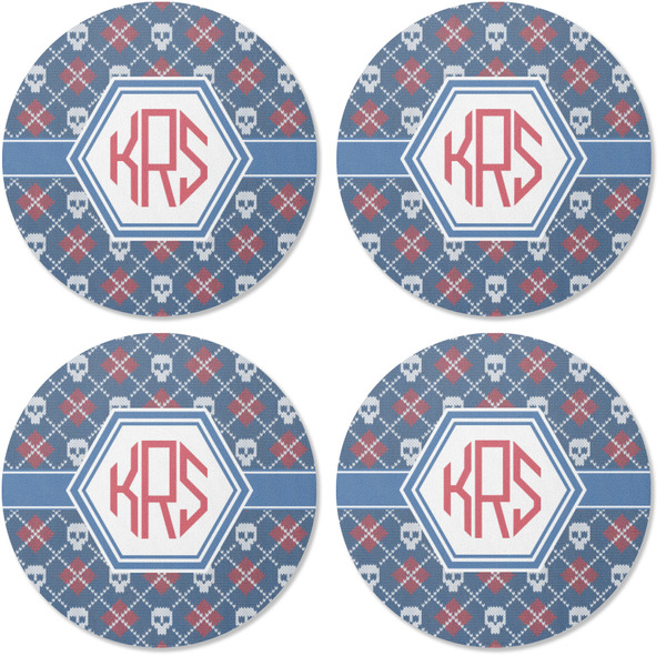 Knitted Argyle & Skulls Coaster Round Rubber Back - Apvl