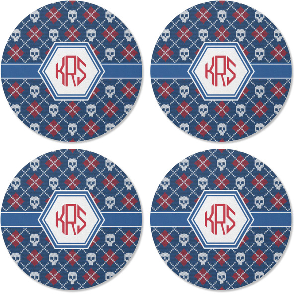 Knitted Argyle & Skulls Coaster Round Rubber Back - Apvl
