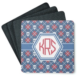 Knitted Argyle & Skulls Square Rubber Backed Coasters - Set of 4 (Personalized)