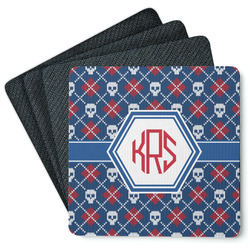 Knitted Argyle & Skulls Square Rubber Backed Coasters - Set of 4 (Personalized)