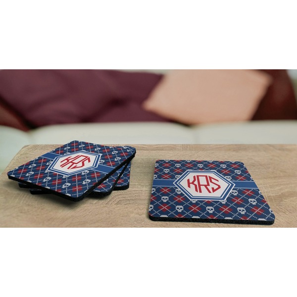 Knitted Argyle & Skulls Coaster Rubber Back - On Coffee Table