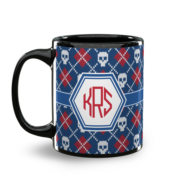 Knitted Argyle & Skulls Coffee Mug - 11 oz - Black