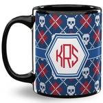 Knitted Argyle & Skulls 11 Oz Coffee Mug - Black (Personalized)