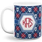Knitted Argyle & Skulls 11 Oz Coffee Mug - White (Personalized)