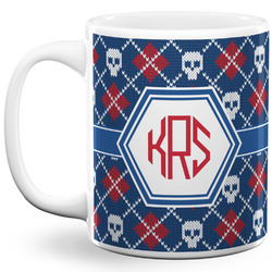 Knitted Argyle & Skulls 11 Oz Coffee Mug - White (Personalized)