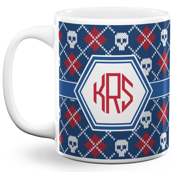 Custom Knitted Argyle & Skulls 11 Oz Coffee Mug - White (Personalized)