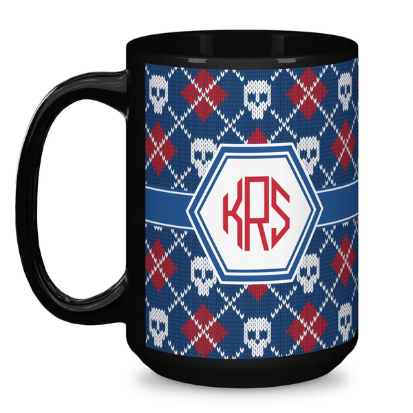 Knitted Argyle & Skulls Coffee Mug - 15 oz - Black