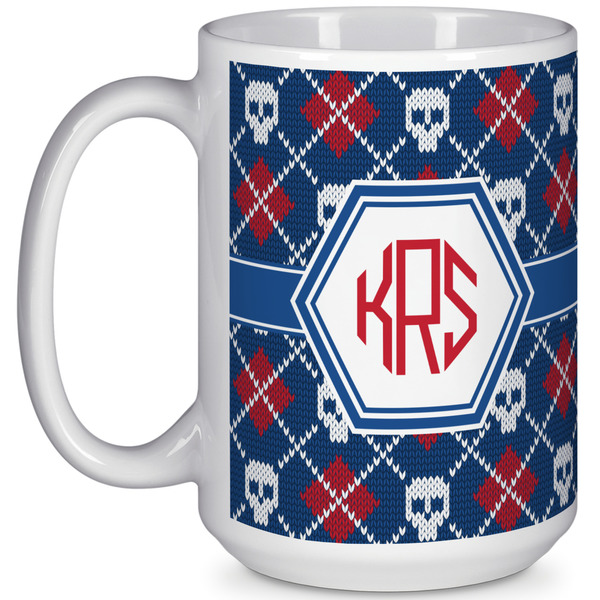 Custom Knitted Argyle & Skulls 15 Oz Coffee Mug - White (Personalized)
