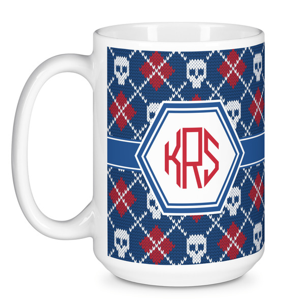 Knitted Argyle & Skulls Coffee Mug - 15 oz - White