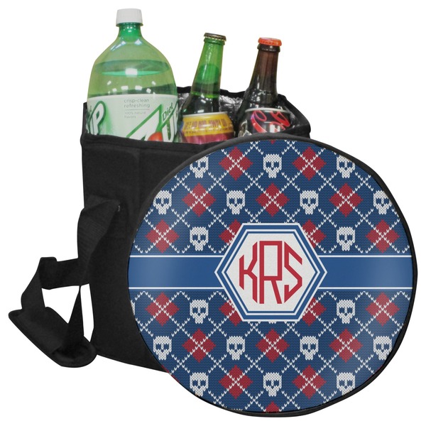 Custom Knitted Argyle & Skulls Collapsible Cooler & Seat (Personalized)