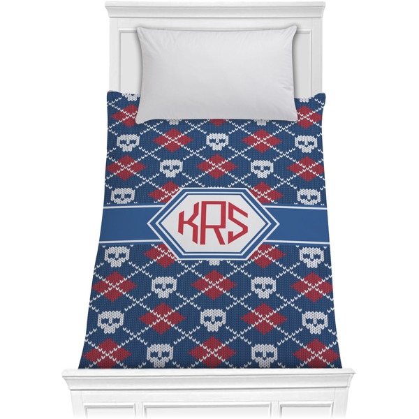 Custom Knitted Argyle & Skulls Comforter - Twin (Personalized)