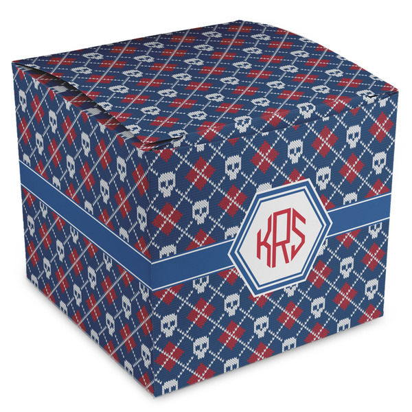 Custom Knitted Argyle & Skulls Cube Favor Gift Boxes (Personalized)