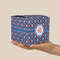Knitted Argyle & Skulls Cube Favor Gift Box - On Hand - Scale View