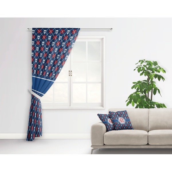 Knitted Argyle & Skulls Curtain With Window and Rod - in Room Matching Pillow