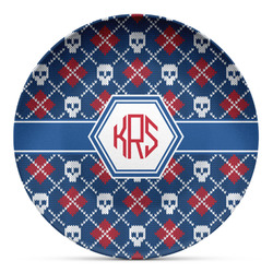 Knitted Argyle & Skulls Microwave Safe Plastic Plate - Composite Polymer (Personalized)
