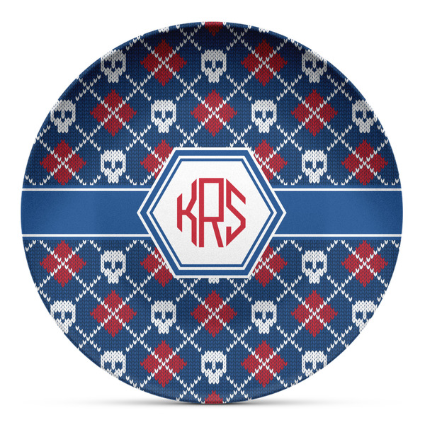 Custom Knitted Argyle & Skulls Microwave Safe Plastic Plate - Composite Polymer (Personalized)