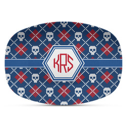 Knitted Argyle & Skulls Plastic Platter - Microwave & Oven Safe Composite Polymer (Personalized)