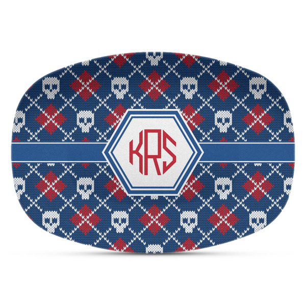 Custom Knitted Argyle & Skulls Plastic Platter - Microwave & Oven Safe Composite Polymer (Personalized)