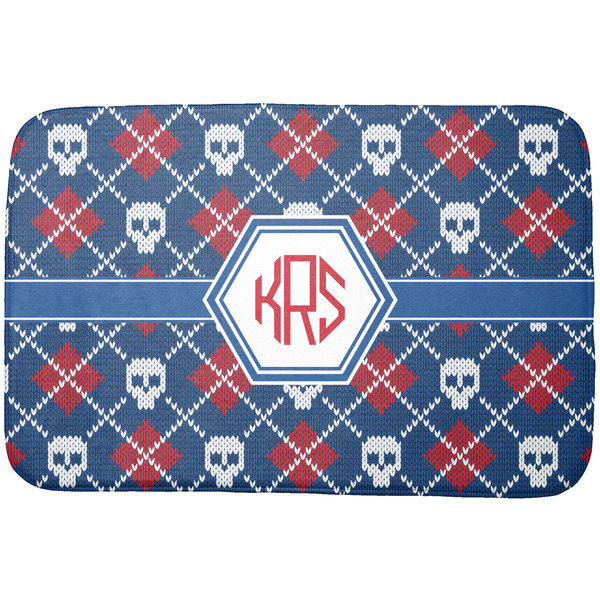 Custom Knitted Argyle & Skulls Dish Drying Mat w/ Monogram