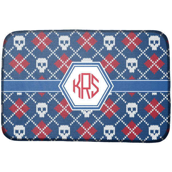 Custom Knitted Argyle & Skulls Dish Drying Mat w/ Monogram
