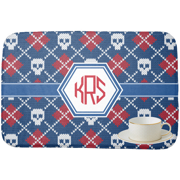 Knitted Argyle & Skulls Dish Drying Mat - with cup