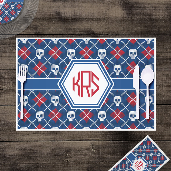 Knitted Argyle & Skulls Disposable Paper Placemat - In Context