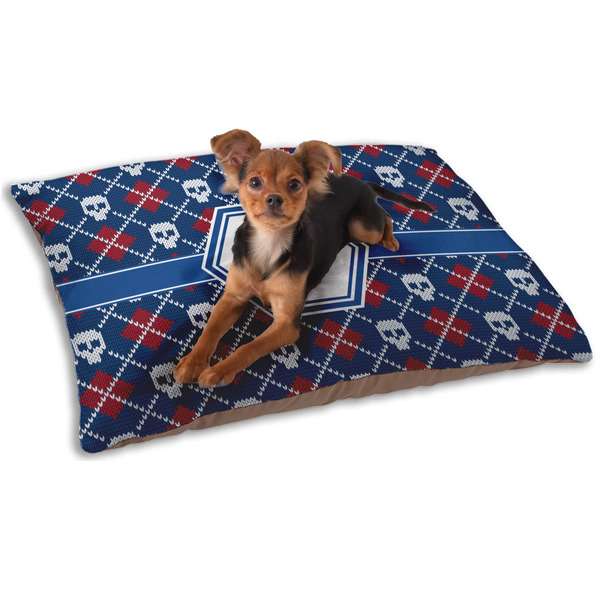 Custom Knitted Argyle & Skulls Dog Bed - Small w/ Monogram