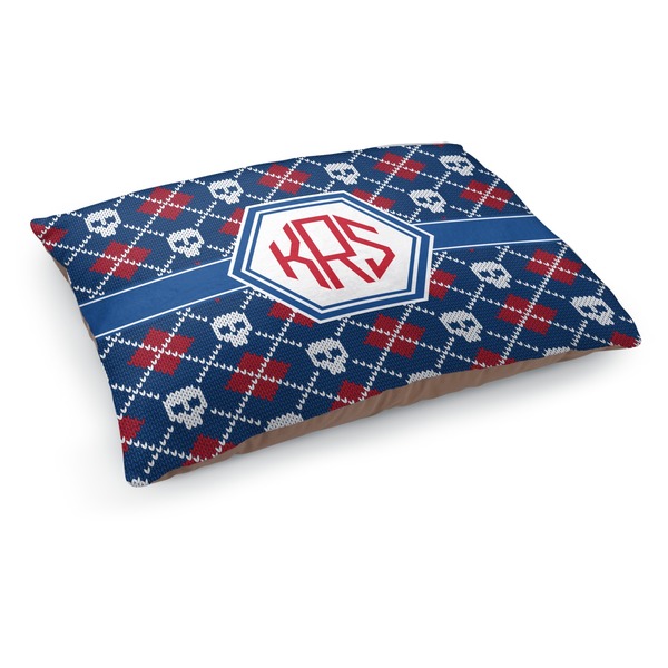 Custom Knitted Argyle & Skulls Dog Bed - Medium w/ Monogram