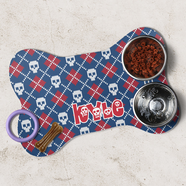 Knitted Argyle & Skulls Dog Bone Shaped Mat Lifestyle
