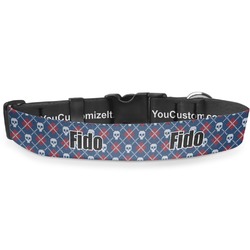 Knitted Argyle & Skulls Deluxe Dog Collar - Extra Large (16" to 27") (Personalized)