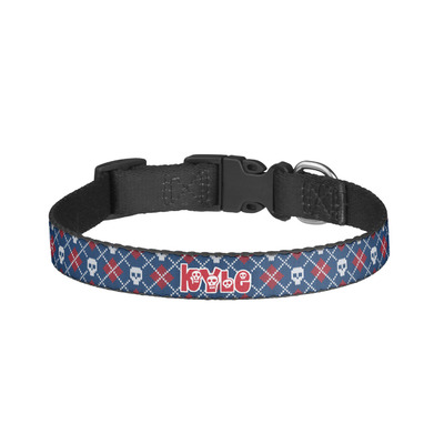 Knitted Argyle & Skulls Dog Collar - Small (Personalized)