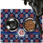 Knitted Argyle & Skulls Dog Food Mat - Large w/ Monogram