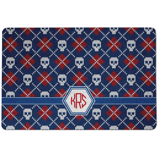 Knitted Argyle & Skulls Dog Food Mat - Small without bowls