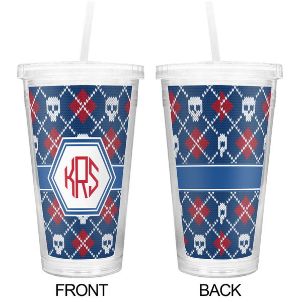 Knitted Argyle & Skulls Double Wall Tumbler with Straw - Approval
