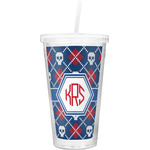 Knitted Argyle & Skulls Double Wall Tumbler with Straw (Personalized)