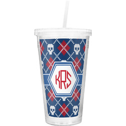 Knitted Argyle & Skulls Double Wall Tumbler with Straw (Personalized)