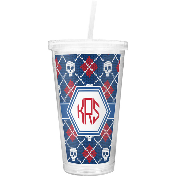 Custom Knitted Argyle & Skulls Double Wall Tumbler with Straw (Personalized)