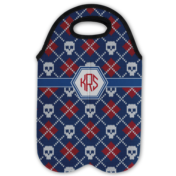Knitted Argyle & Skulls Double Wine Tote - Flat (new)
