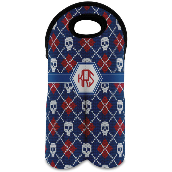 Custom Knitted Argyle & Skulls Wine Tote Bag (2 Bottles) (Personalized)