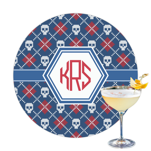 Custom Knitted Argyle & Skulls Printed Drink Topper - 3.25" (Personalized)