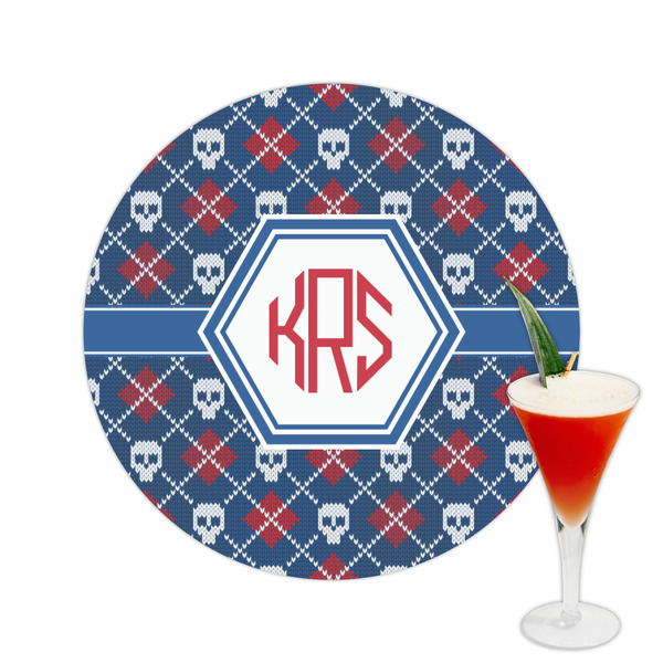 Custom Knitted Argyle & Skulls Printed Drink Topper -  2.5" (Personalized)