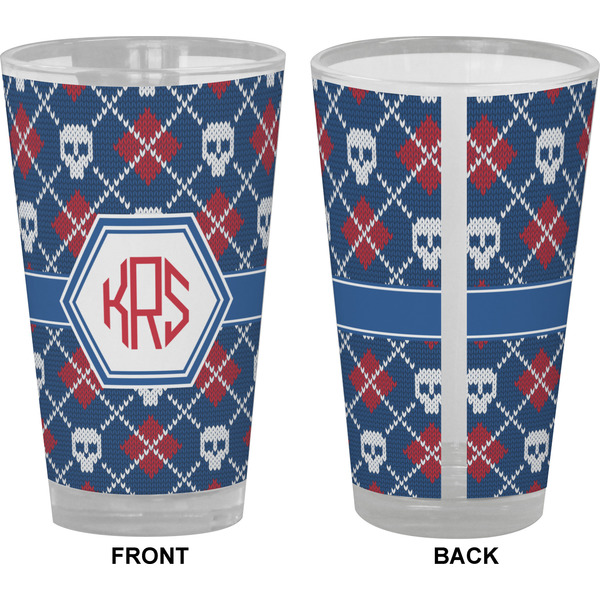 Knitted Argyle & Skulls Pint Glass - Full Color - Front & Back Views