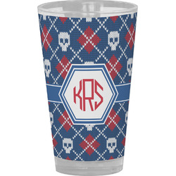 Knitted Argyle & Skulls Pint Glass - Full Color (Personalized)