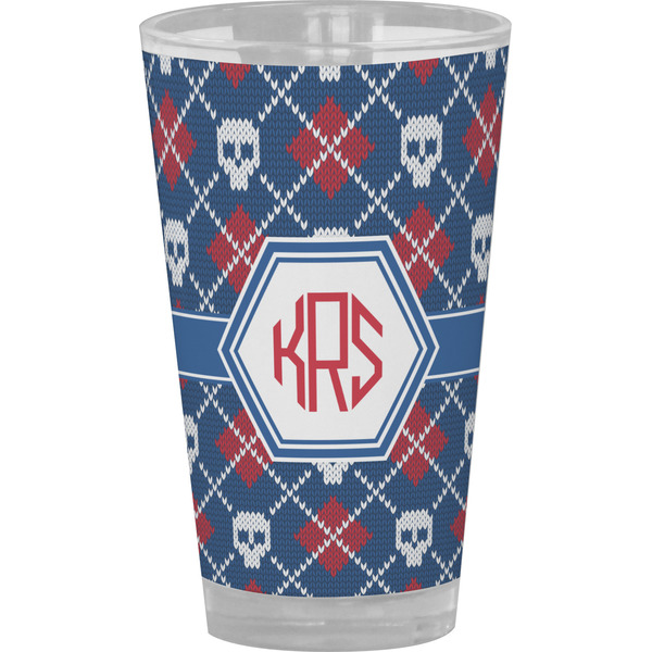 Custom Knitted Argyle & Skulls Pint Glass - Full Color (Personalized)