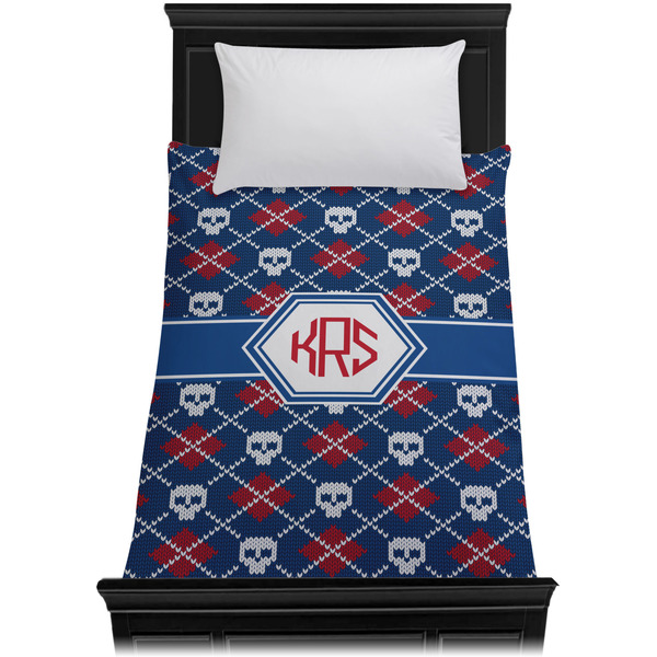 Knitted Argyle & Skulls Duvet Cover - Twin - On Bed - No Prop