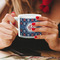 Knitted Argyle & Skulls Espresso Cup - 6oz (Double Shot) LIFESTYLE (Woman hands cropped)