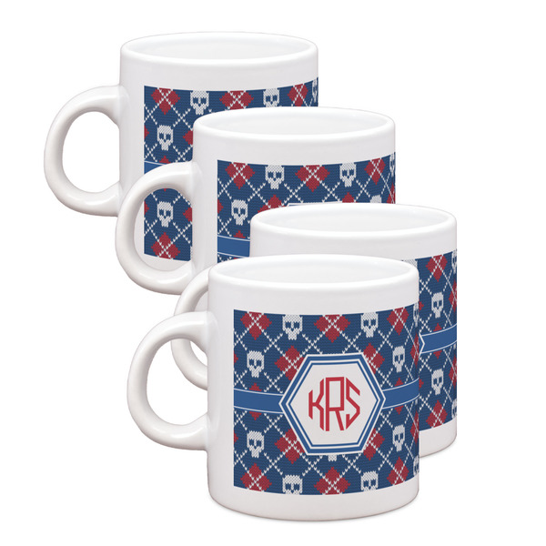 Custom Knitted Argyle & Skulls Single Shot Espresso Cups - Set of 4 (Personalized)