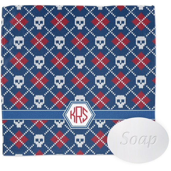 Knitted Argyle & Skulls Wash Cloth with soap